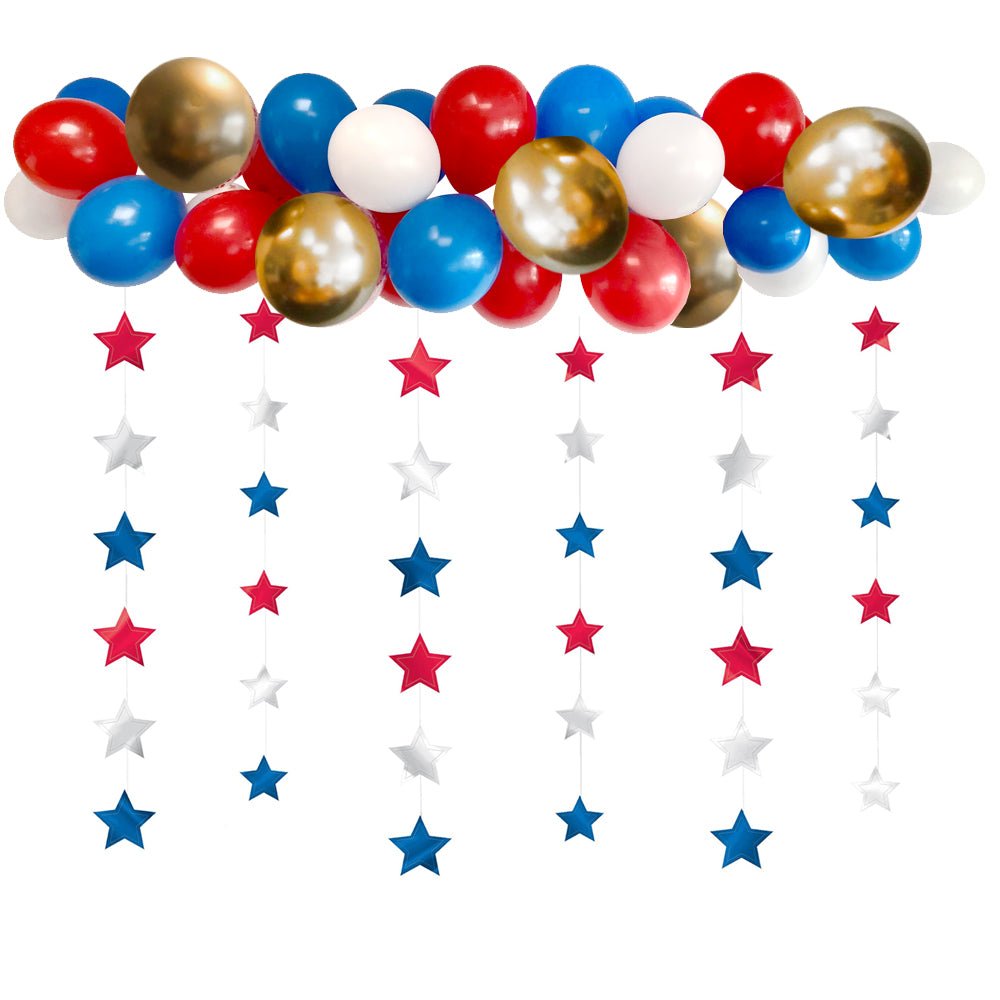 Red, White & Blue Balloon Garland Kit With Star String Decorations – Party  Packs
