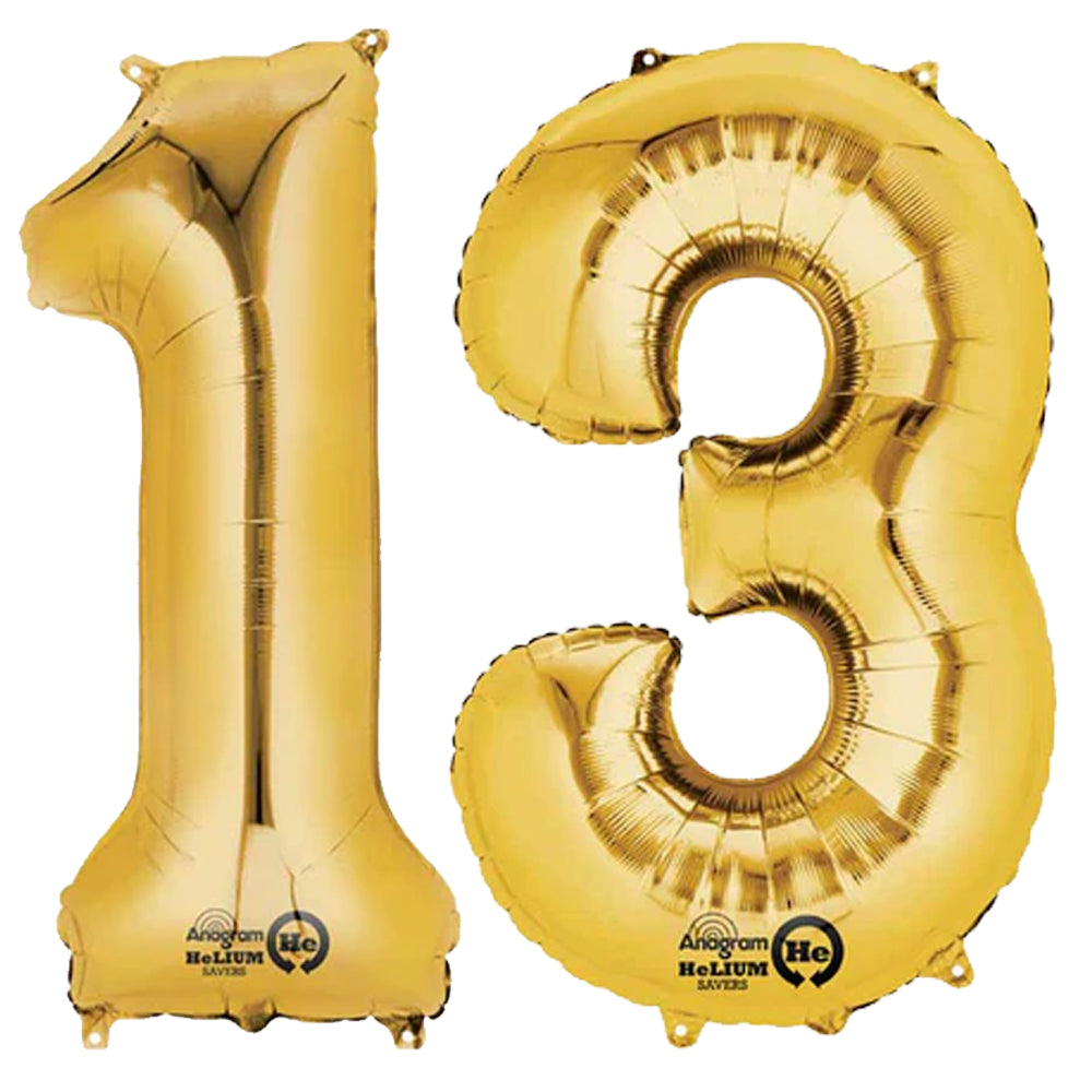 Number 13 Gold Foil Number Balloon Pack - 16"