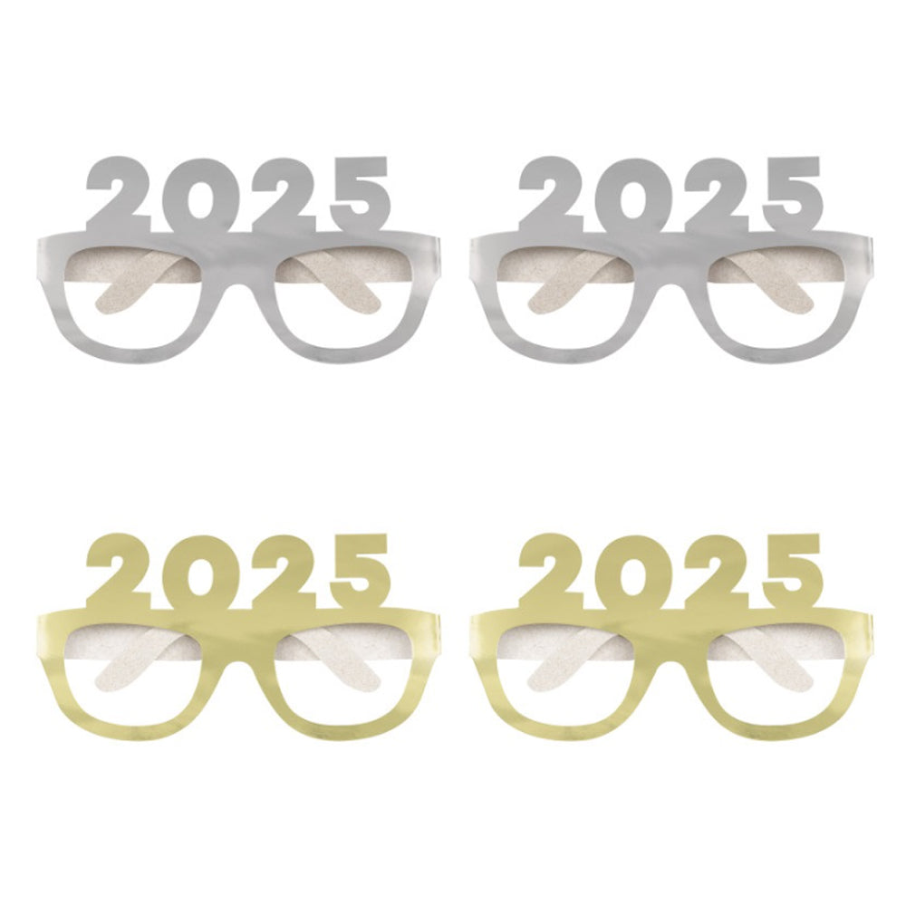 2025 New Year Gold & Silver Novelty Glasses - Pack of 4