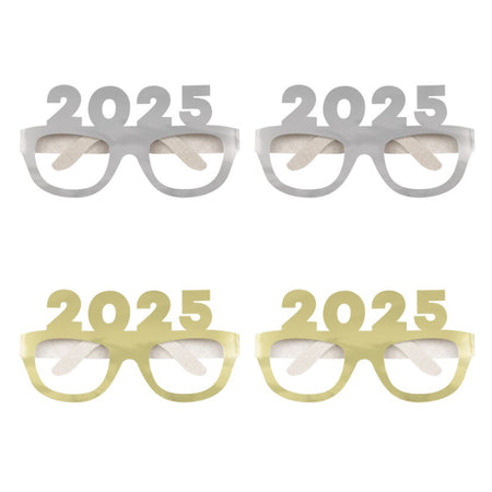 2025 New Year Gold & Silver Novelty Glasses - Pack of 4