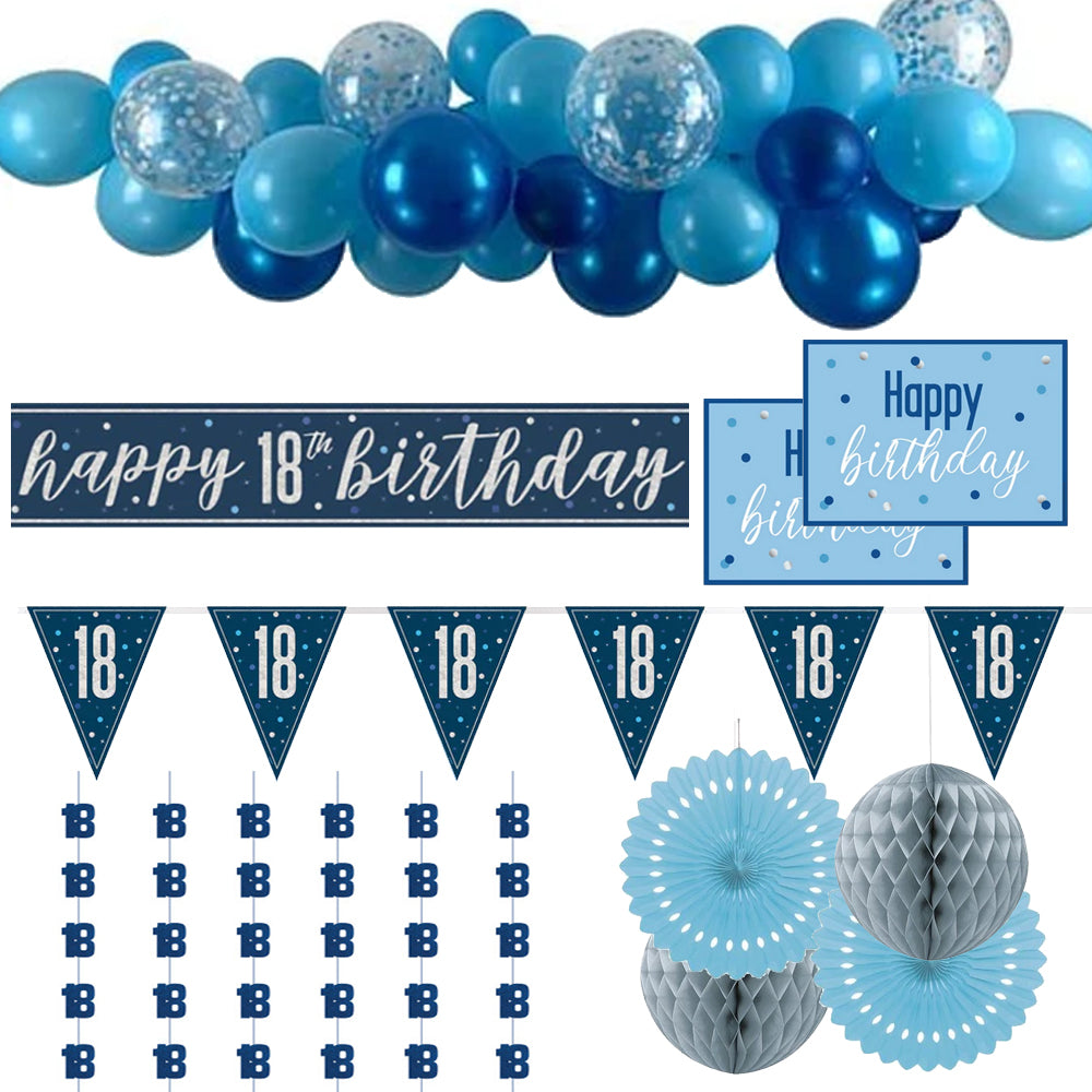 18th Birthday Blue & Silver Glitz Decoration Pack