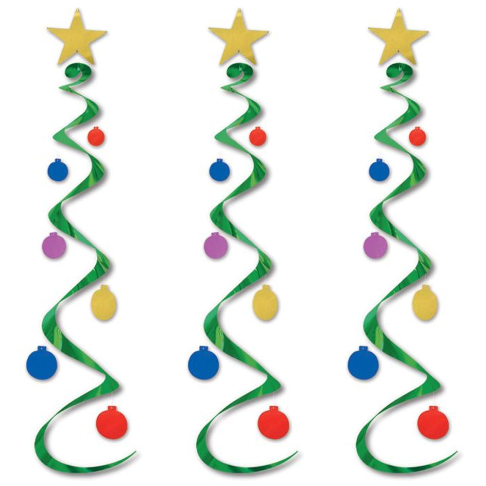 Christmas Tree Whirl Hanging Decorations - 76cm - Pack of 3