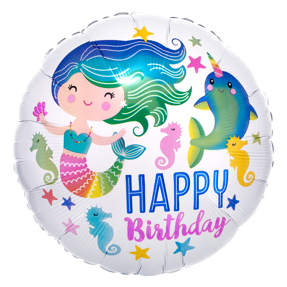 Mermaid Sealife Happy Birthday Foil Balloon - 18"