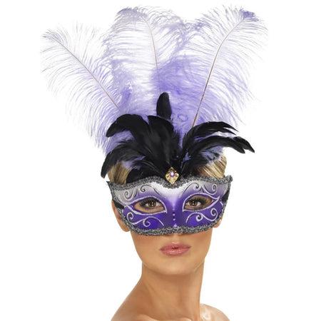 Purple Colombina Feather Masquerade Eye Mask