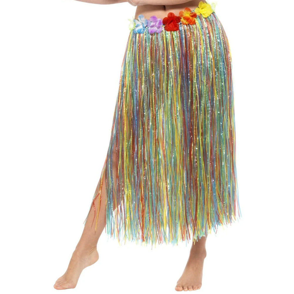 Long Multicoloured Adult Hawaiian Hula Skirt - 75cm