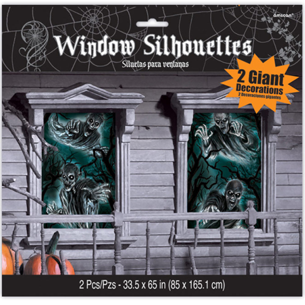 Haunted House Window Silhouette Decorations - 1.65m - Pack of 2