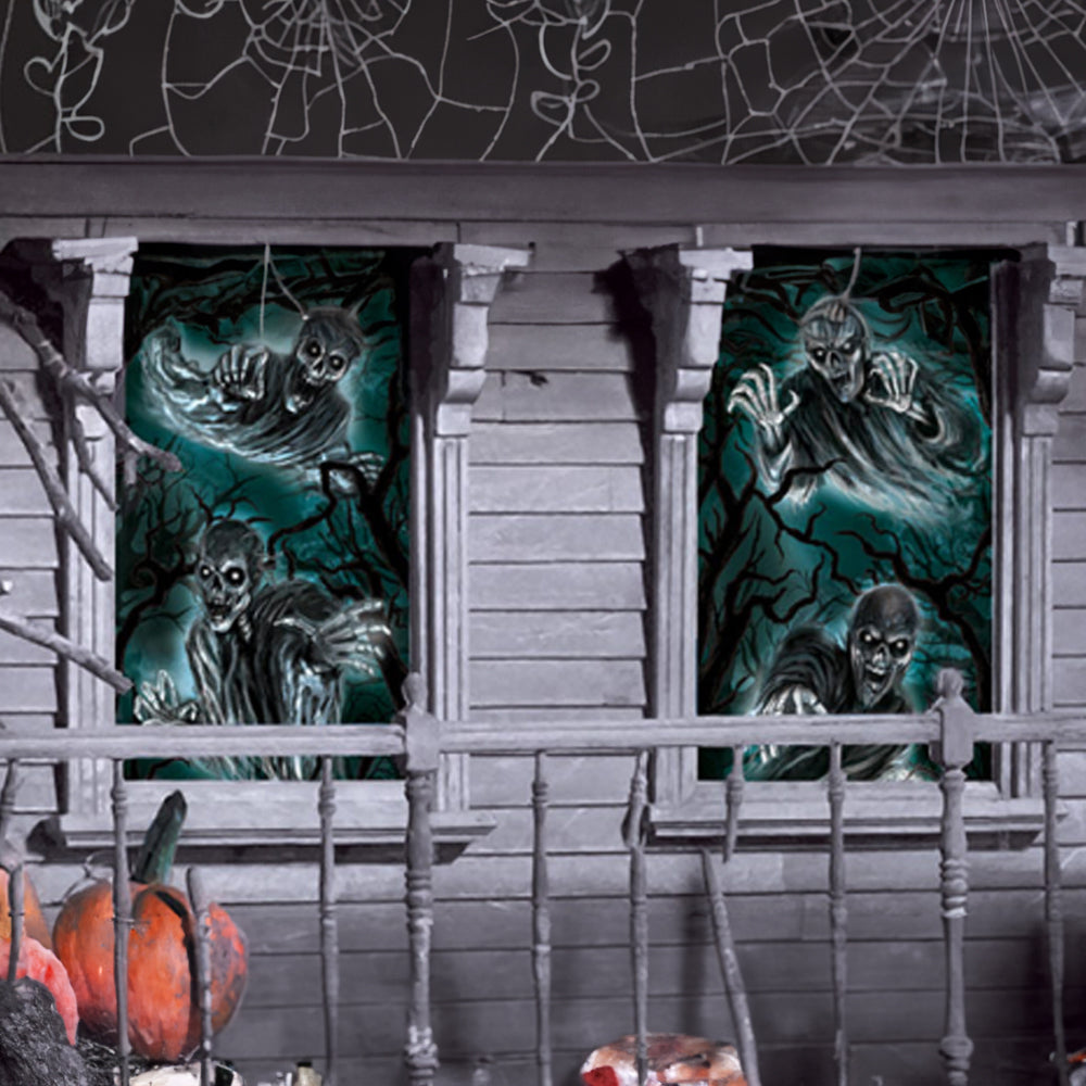 Haunted House Window Silhouette Decorations - 1.65m - Pack of 2