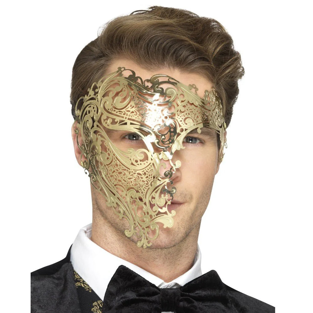 Deluxe Metal Filigree Phantom Masquerade Mask