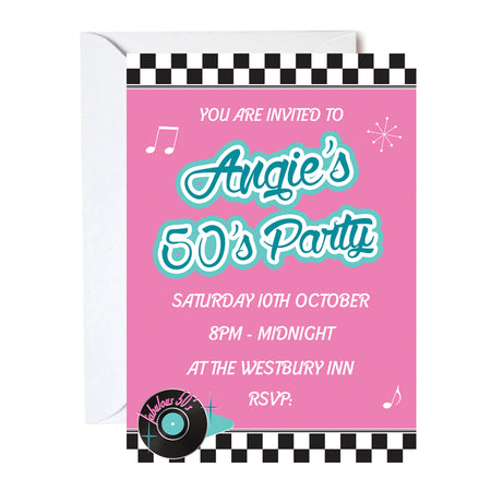 50's Personalised Invitations - Pack of 16