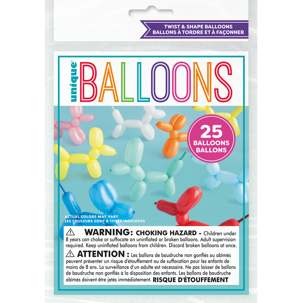 Twist & Shape Animal Modelling Balloons - Assorted Colours - Pack of 25