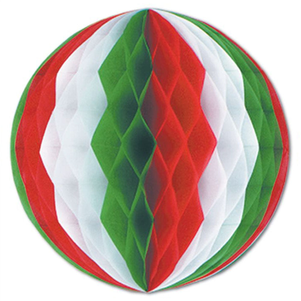 Red, White & Green Honeycomb Paper Tissue Ball Decoration - 30cm