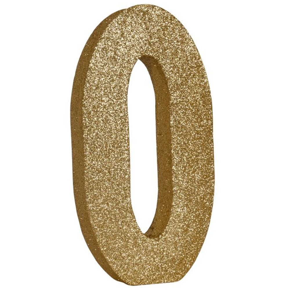 Gold Glitter Number 0 Table Decoration - 20cm