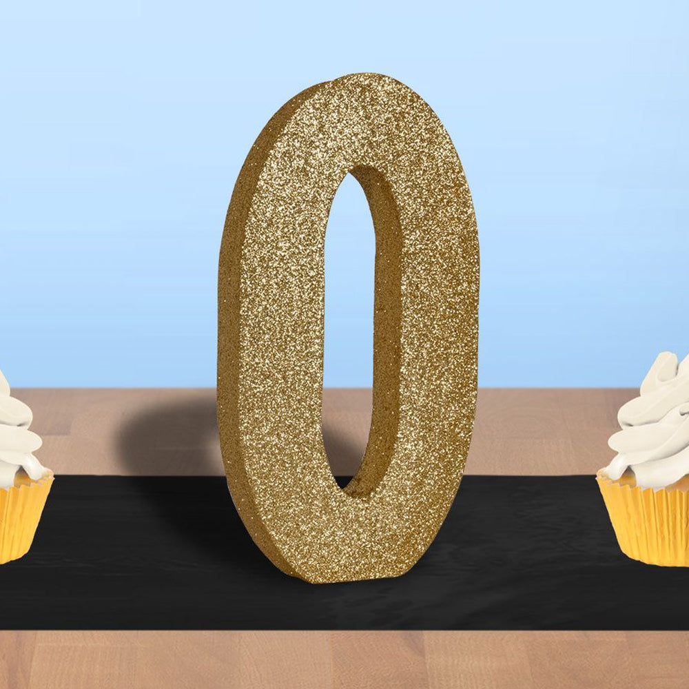 Gold Glitter Number 0 Table Decoration - 20cm