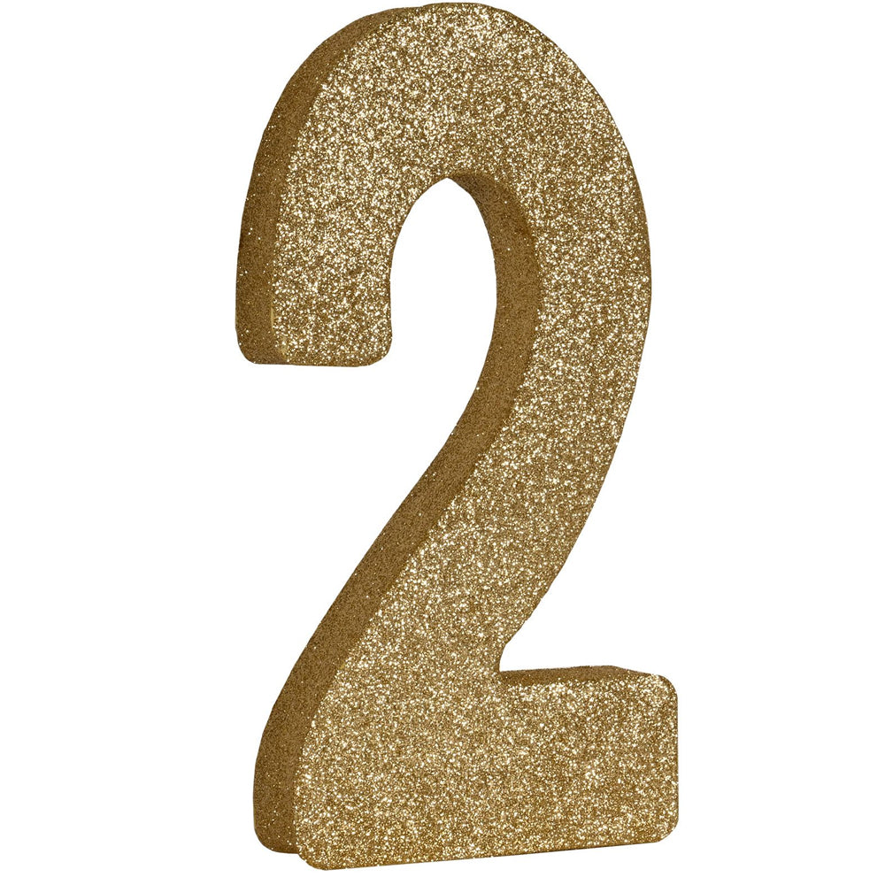 Gold Glitter Number 2 Table Decoration - 20cm