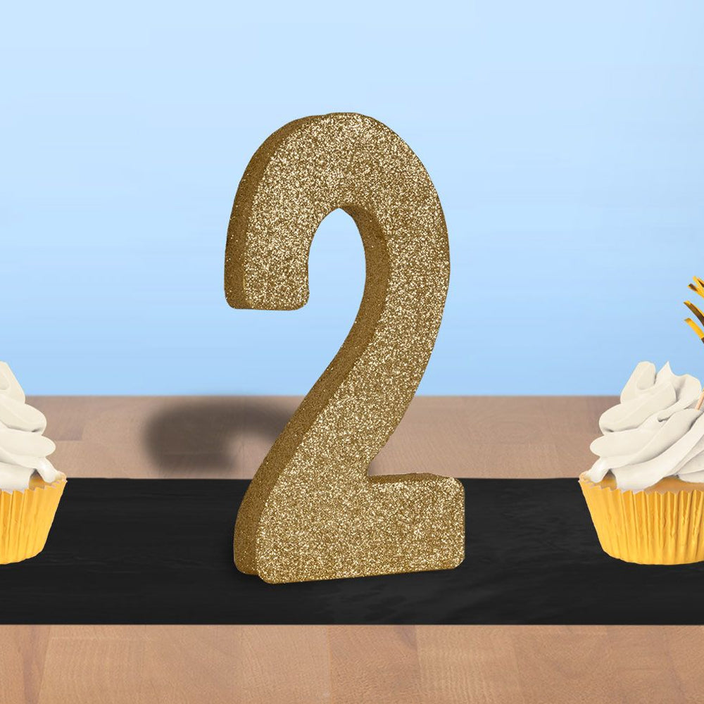 Gold Glitter Number 2 Table Decoration - 20cm