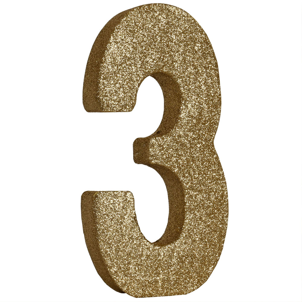 Gold Glitter Number 3 Table Decoration - 20cm