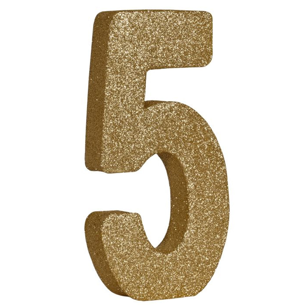 Gold Glitter Number 5 Table Decoration - 20cm