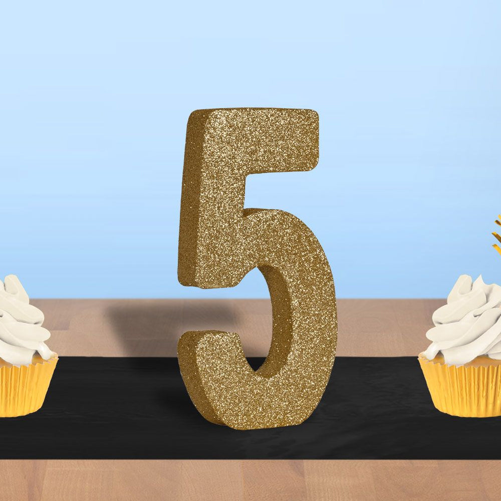 Gold Glitter Number 5 Table Decoration - 20cm