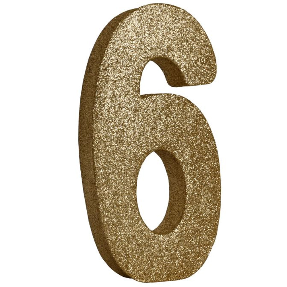 Gold Glitter Number 6 Table Decoration - 20cm