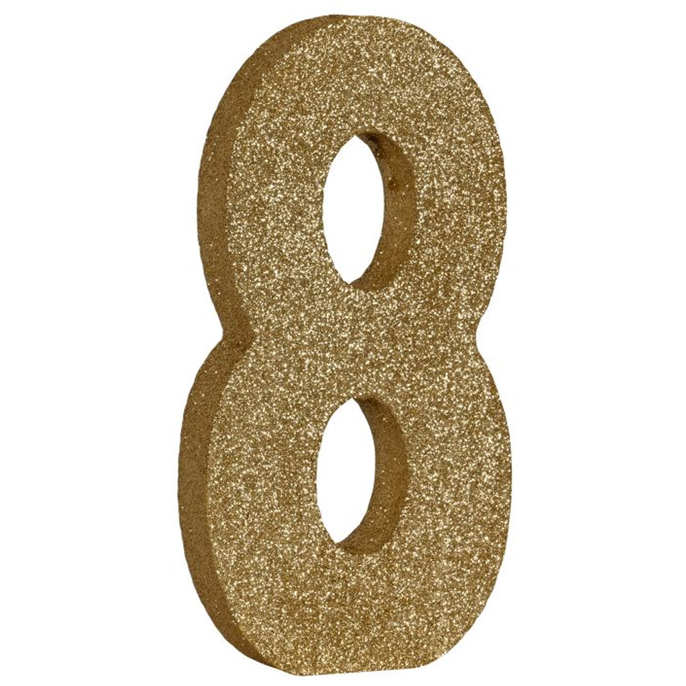 Gold Glitter Number 8 Table Decoration - 20cm