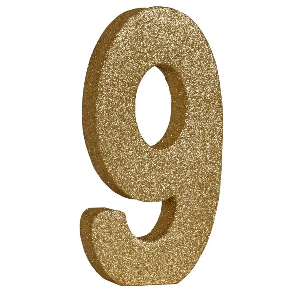 Gold Glitter Number 9 Table Decoration - 20cm