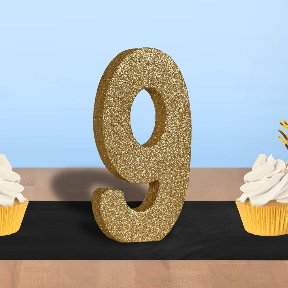 Gold Glitter Number 9 Table Decoration - 20cm