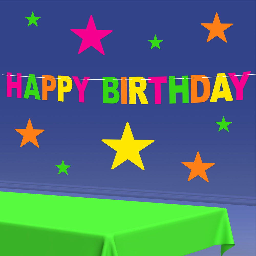 Neon Happy Birthday Banner - 2.3m