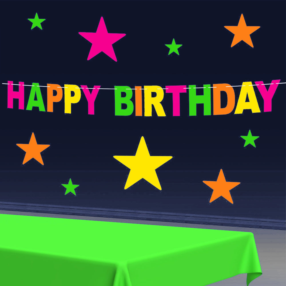 Neon Happy Birthday Banner - 2.3m