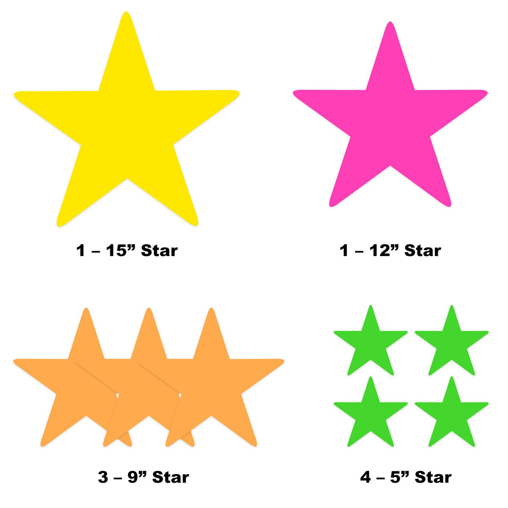 Neon Star Card Cutouts - Pack of 9