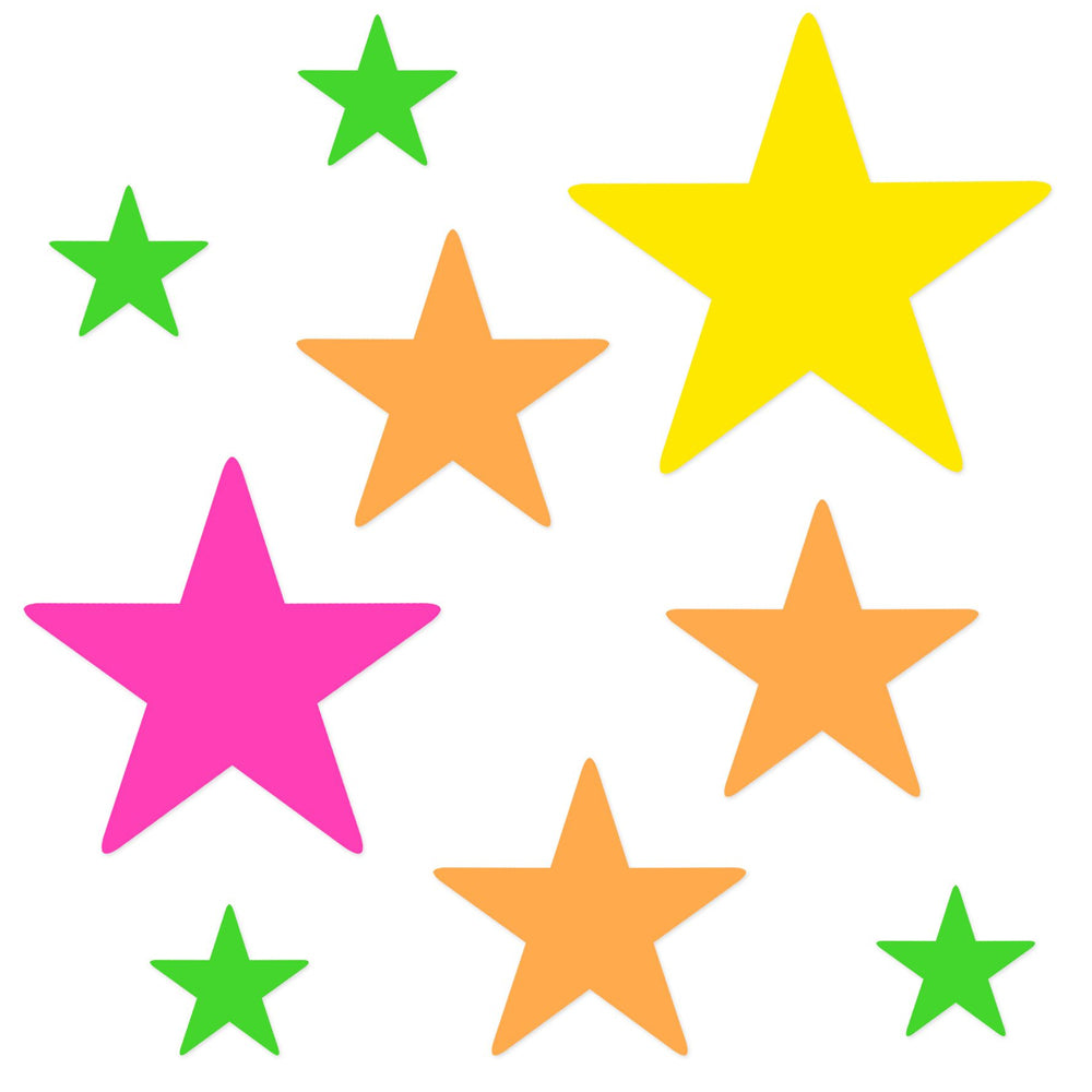 Neon Star Card Cutouts - Pack of 9