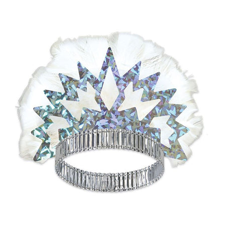 Silver Prismatic White Feather Tiara