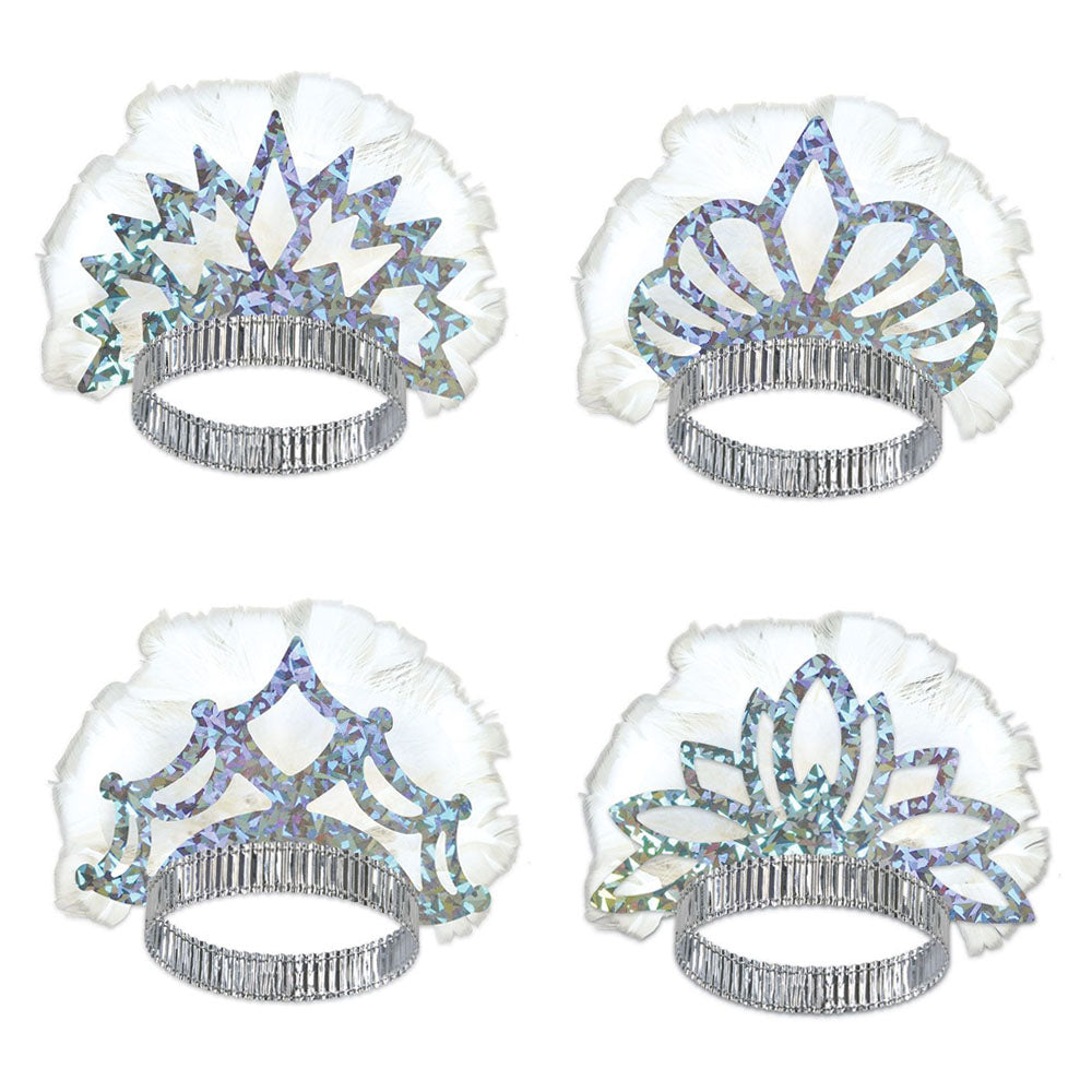 Silver Prismatic White Feather Tiara