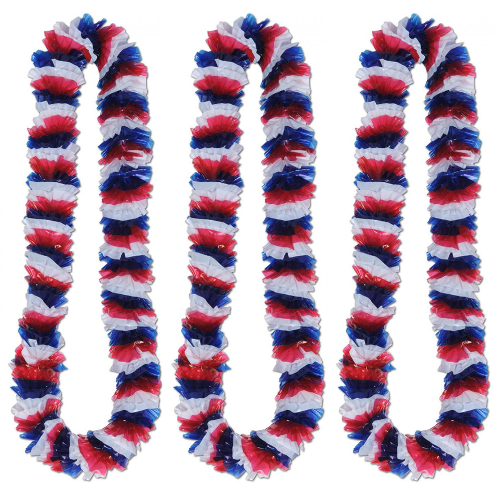 Red White & Blue Hawaiian Lei Necklaces - Box of 100 | Party Packs