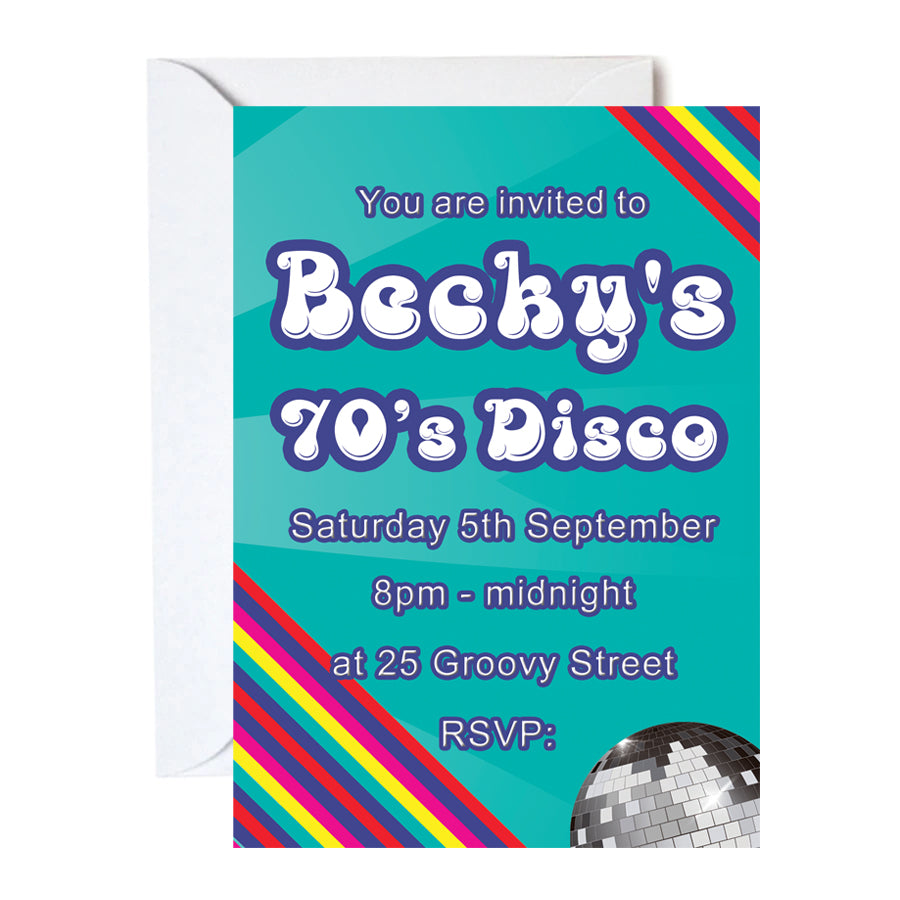 1970's Disco Party Invitations - Pack of 16