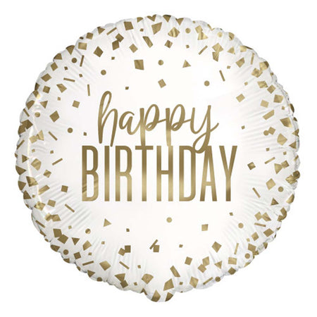 Confetti White & Gold Happy Birthday Foil Balloon - 18