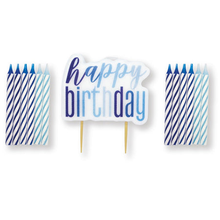 Birthday Glitz Blue Happy Birthday Candle Set - 8cm - Pack of 13