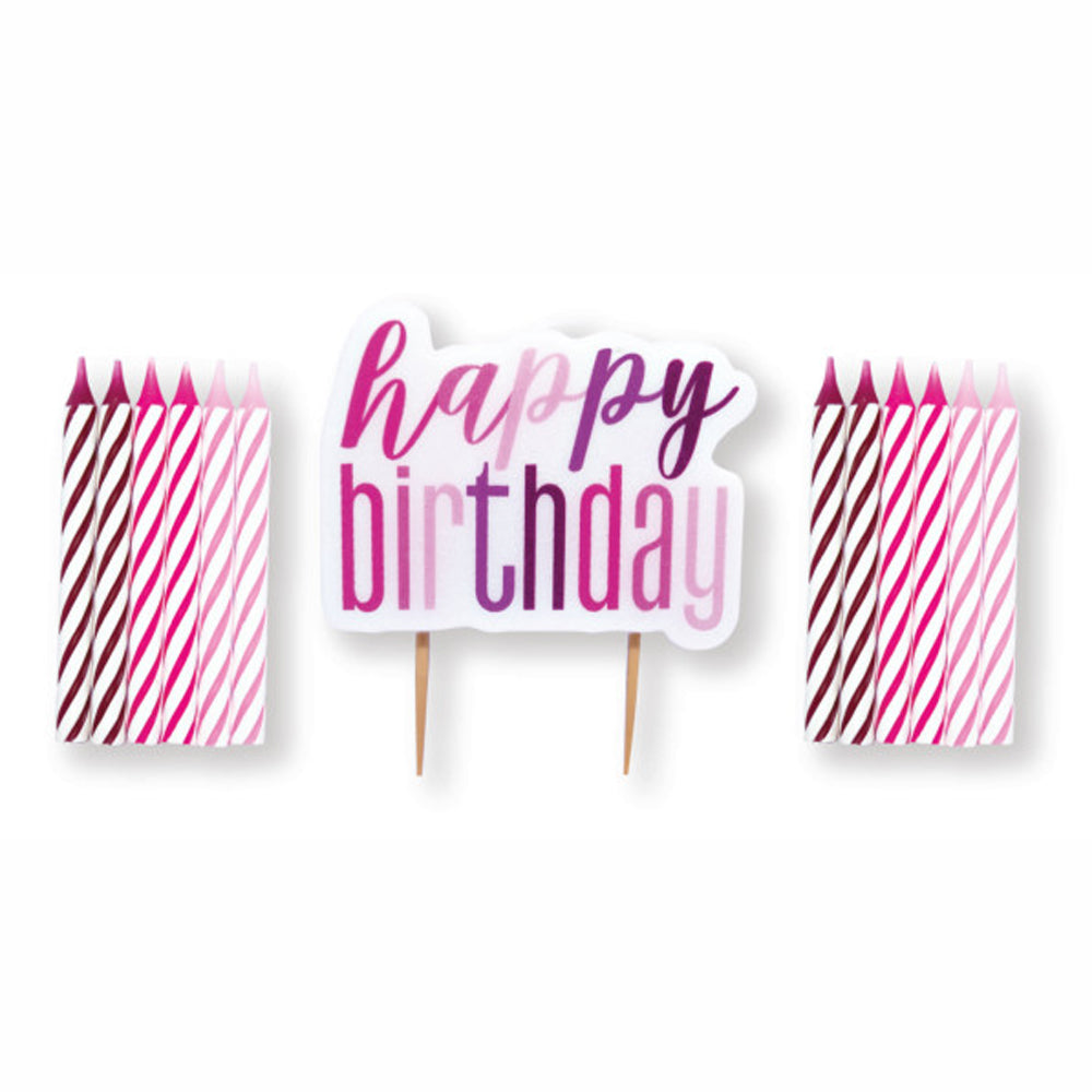 Birthday Glitz Pink Happy Birthday Candle Set - 8cm - Pack of 13