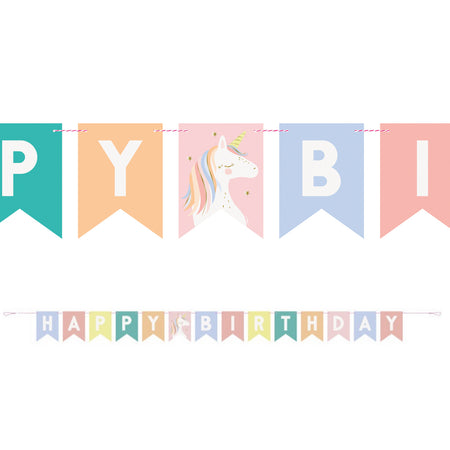 Dainty Unicorn Happy Birthday Banner - 2.13m