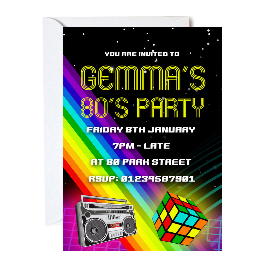 80's Personalised Invitations - Pack of 16