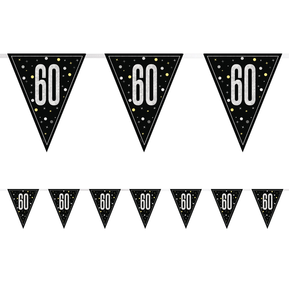 Birthday Glitz Black & Silver 60th Flag Bunting - 2.7m