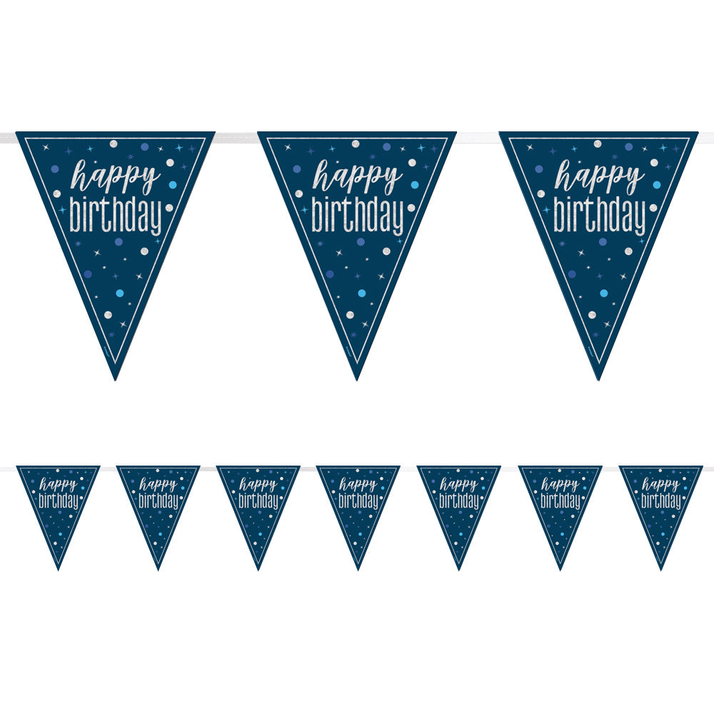 Birthday Glitz Blue Happy Birthday Flag Bunting - 2.7m