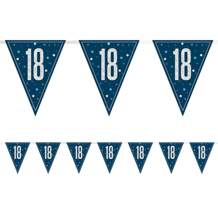 Birthday Glitz Blue 18th Flag Bunting - 2.7m