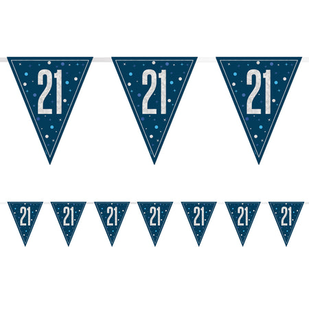 Birthday Glitz Blue 21st Flag Bunting - 2.7m