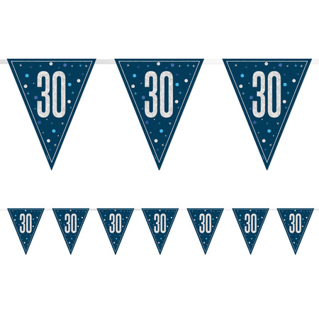 Birthday Glitz Blue 30th Flag Bunting - 2.7m