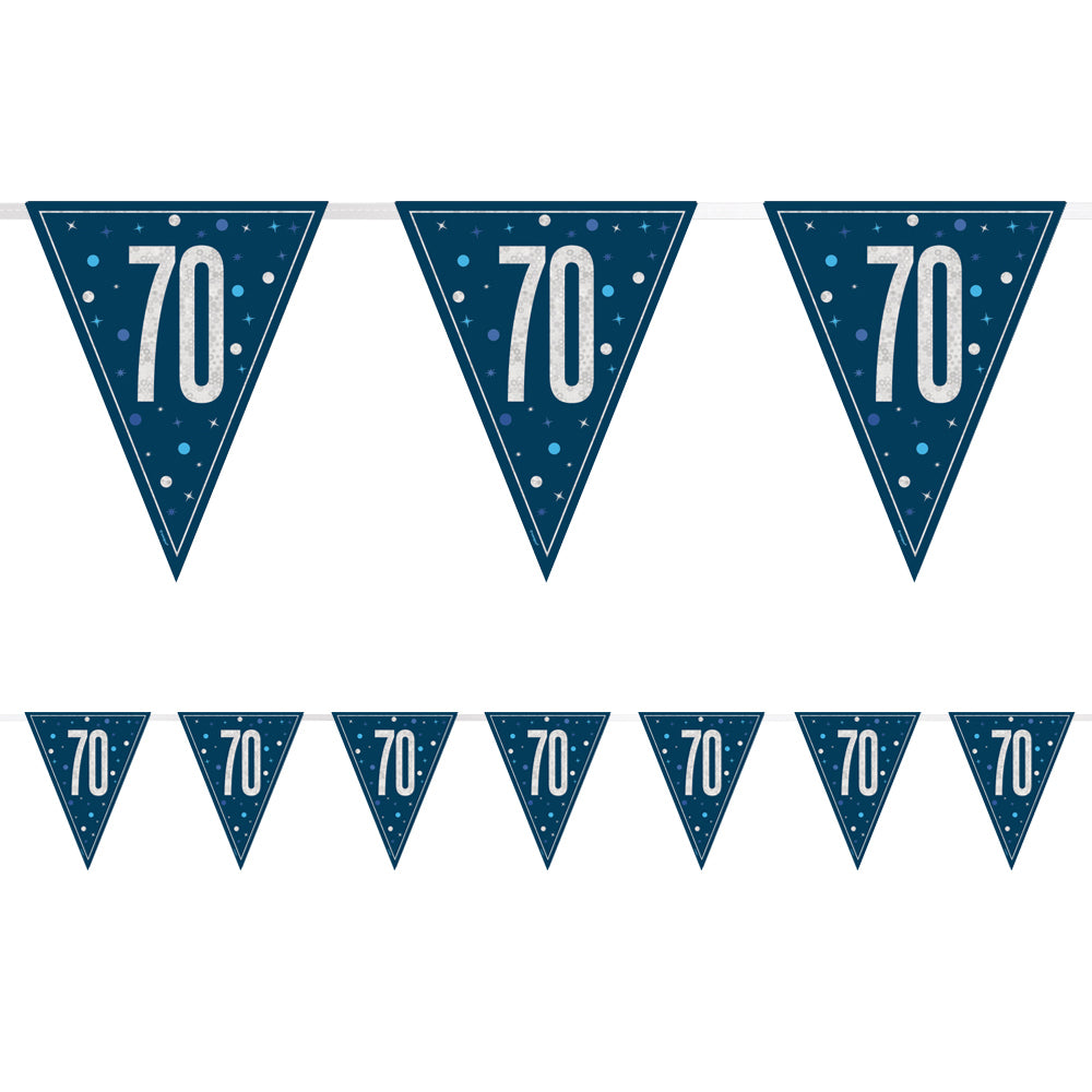 Birthday Glitz Blue 70th Flag Bunting - 2.7m