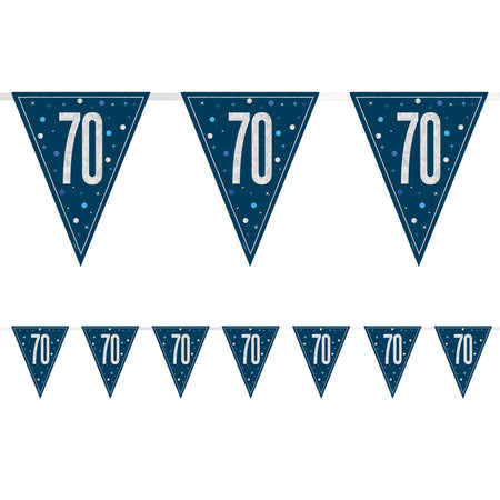 Birthday Glitz Blue 70th Flag Bunting - 2.7m