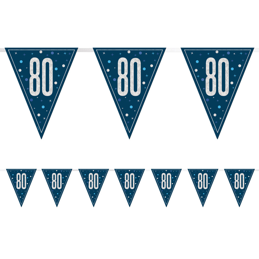 Birthday Glitz Blue 80th Flag Bunting - 2.7m