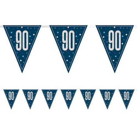 Birthday Glitz Blue 90th Flag Bunting - 2.7m