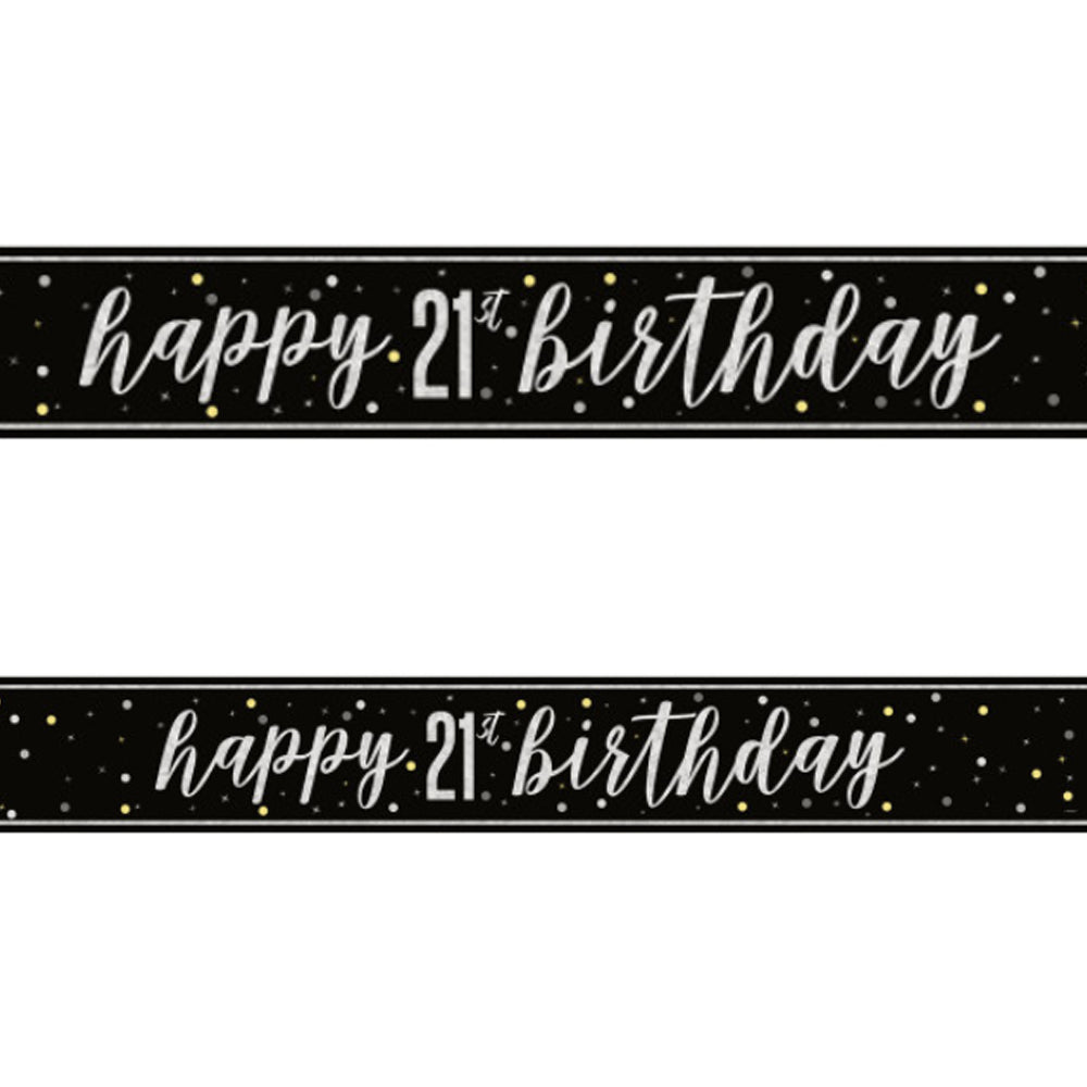 Birthday Glitz Black & Silver Happy 21st Birthday Foil Banner - 2.7m