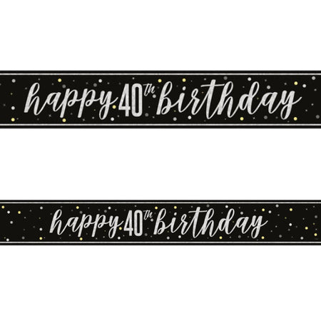 Birthday Glitz Black & Silver Happy 40th Birthday Foil Banner - 2.7m